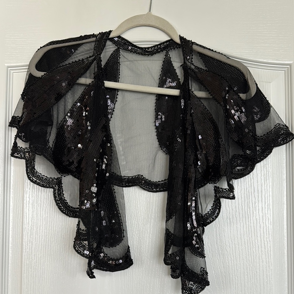 Black Sequin Sheer Capelet